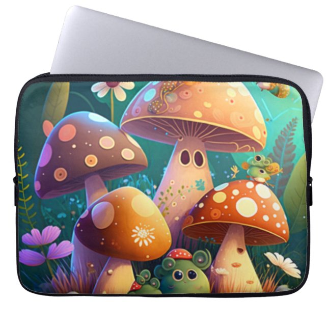 Capa Para Notebook Cogumelos de bebê bonitinho e verde (Frente)