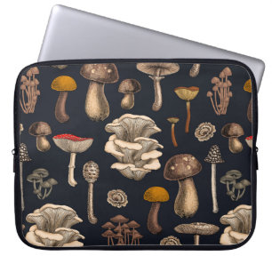 Capa Para Notebook Cogumelos Selvagens em preto de grafite