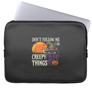Capa Para Notebook Coisas Assustadoras Gato de Halloween Bruxa Design