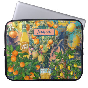 Capa Para Notebook Colagem cítrica siciliana de turquesa azul-chic
