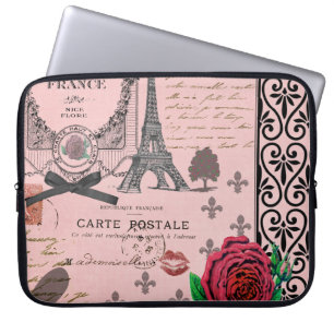 Capa Para Notebook Colagem cor-de-rosa de Paris do vintage