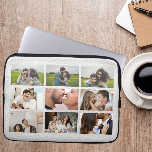 Capa Para Notebook Colagem de 9 Fotos Personalizada em Couro Branco M (Criador carregado)