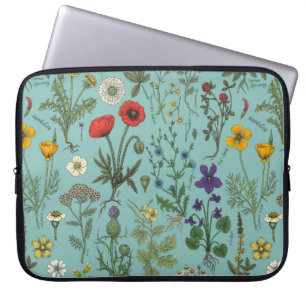 Capa Para Notebook Colagem de flores silvestres em azul