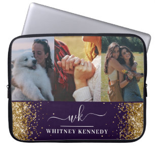Capa Para Notebook Colagem de Fotografias com Glam Dourado Glitter 3