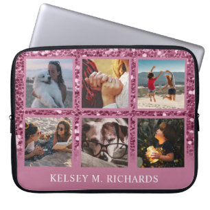 Capa Para Notebook Colagem de Fotografias Rosa 6 com Nome