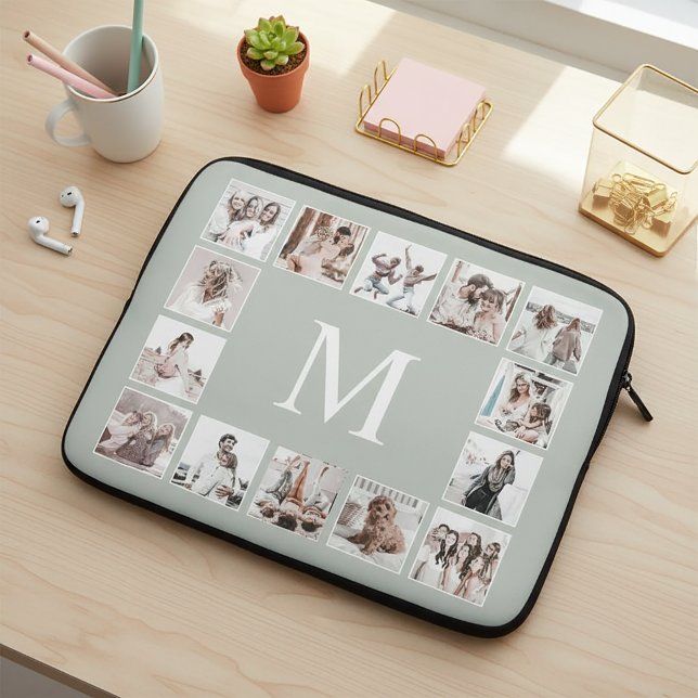 Capa Para Notebook Colagem de Fotos Personalizada Verde Sage (Criador carregado)
