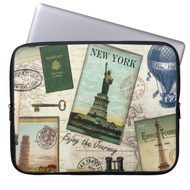 Capa Para Notebook colagem de viagens vintage moderna (Frente)