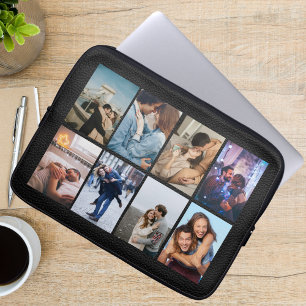Capa Para Notebook Colar Moderno de Couro Preto com 8 Fotos Personali