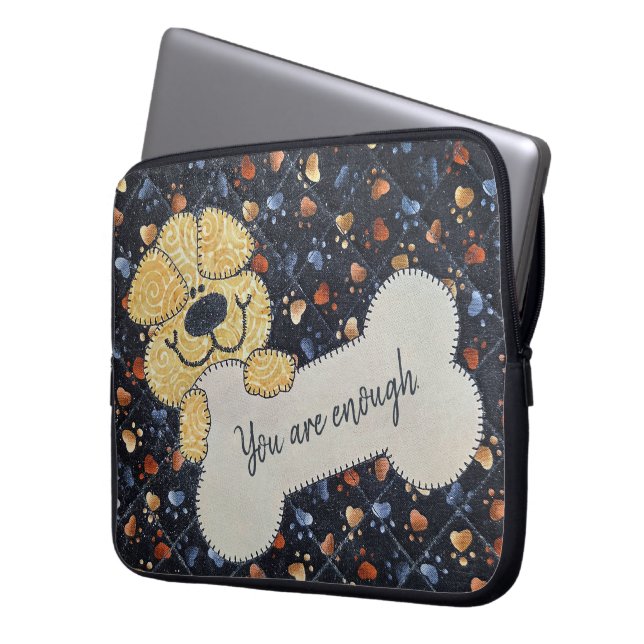 Capa Para Notebook Colcha de Citação com Cachorro e Osso (Frente Esquerda)