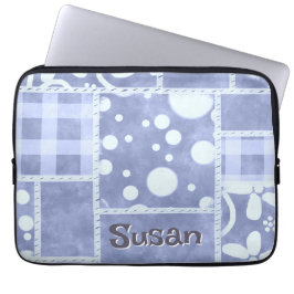 Capa Para Notebook Colcha Louca Xadrez Azul Floral Personalizada 