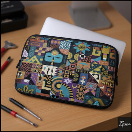 Capa Para Notebook Colcha Xadrez de Arte Popular Terroso Silenciado