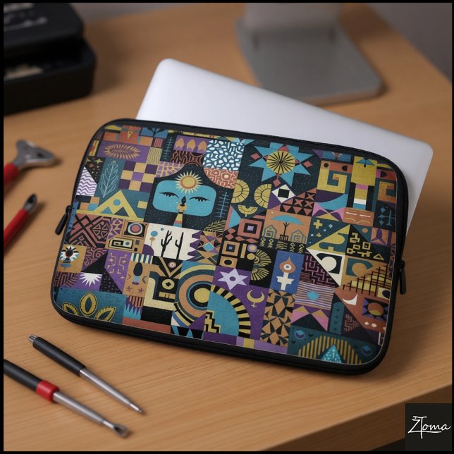 Capa Para Notebook Colcha Xadrez de Arte Popular Terroso Silenciado (Criador carregado)