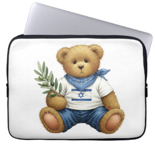 Capa Para Notebook Coleção Branca. Ursinho da bandeira israelita por