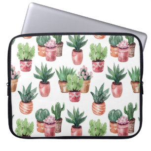 Capa Para Notebook Coleção de cactos em potes, aquarela.