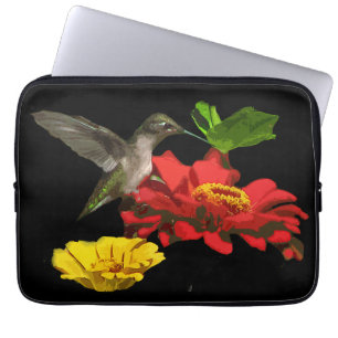 Capa Para Notebook Colibri em Zinnias vermelhos e amarelos