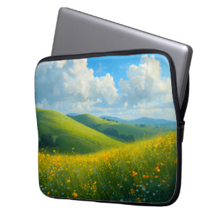 Capa Para Notebook Colinas Verdes Vibrantes e Paisagem de Flores Amar
