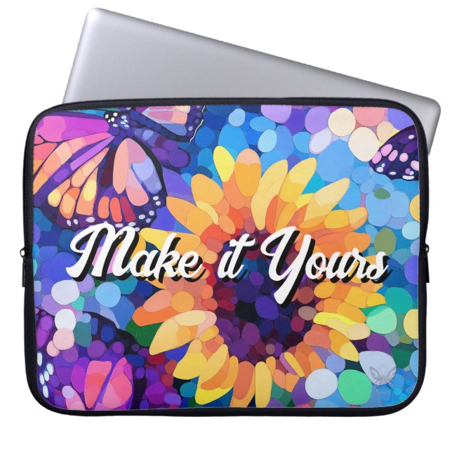 Capa Para Notebook Colorful Mosaic Sunflower Butterfly Laptop Sleeve (Frente)