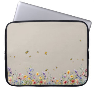 Capa Para Notebook Colorida Flor Silvestre Aquarela com Borboleta