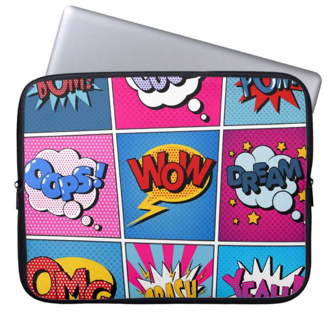 Capa Para Notebook Comic Bubbles Set. Expressões Bom, Legal, Poa, Oop (Frente)