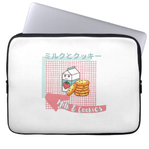 Capa Para Notebook comida kawaii - Leite fofo e Cookie, rosa, turques
