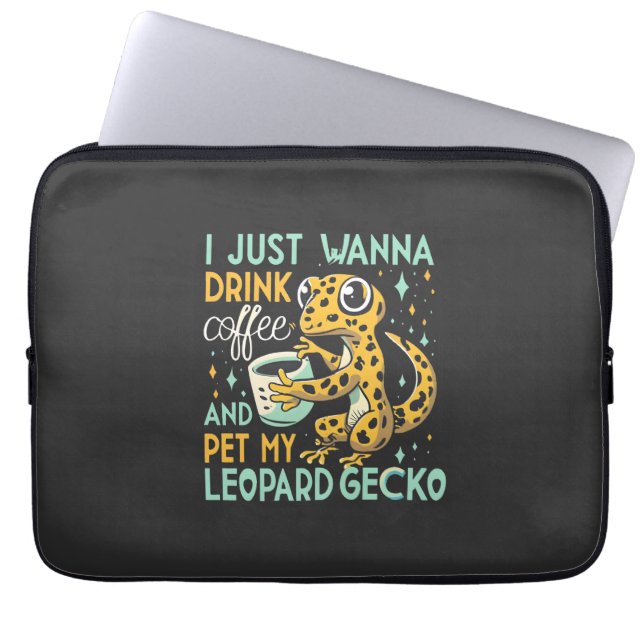 Capa Para Notebook Companhia Cafeína: Leopard Gecko Café Bliss (Frente)