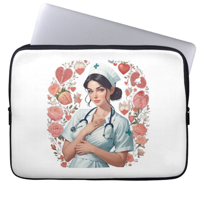 Capa Para Notebook Compassionate Nurse – Elegant Floral Art Illustrat (Frente)