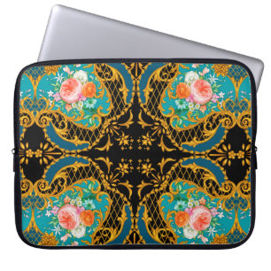 Capa Para Notebook Composição quadrada com flores cor-de-rosa e lar