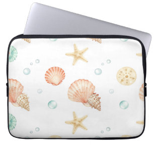 Capa Para Notebook Conchas de Aguarela Pérolas Padrão Costeiro