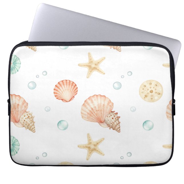 Capa Para Notebook Conchas de Aguarela Pérolas Padrão Costeiro (Frente)
