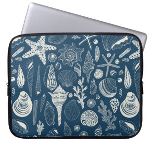 Capa Para Notebook Conchas marítimas em azul escuro