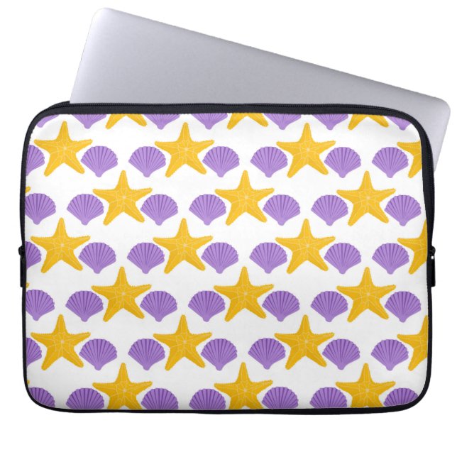 Capa Para Notebook Conchas Purpuras Estrelas-do-Mar Amarelas Vida Mar (Frente)