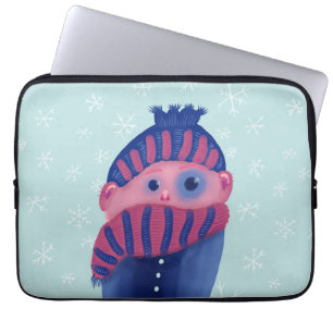 Capa Para Notebook Congelando Com Chapéu E Scarf No Inverno Frio
