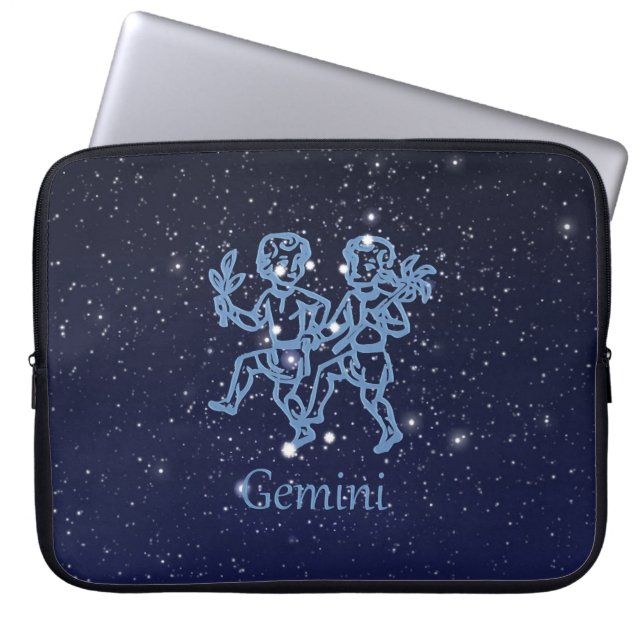 Capa Para Notebook Constelação Gemini e Sinal Zodíaco com Estrelas (Frente)