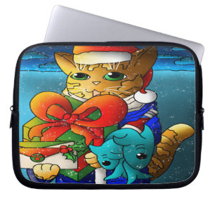 Capa Para Notebook Convidado de Gato de Natal