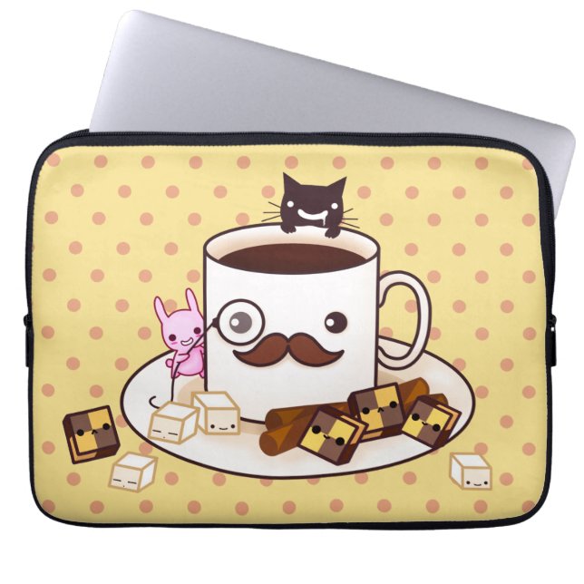 Capa Para Notebook Copo de bigode bonito com animais e biscoitos do (Frente)