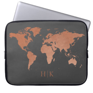 Capa Para Notebook Copper Gray Professional World Map Monogrammed