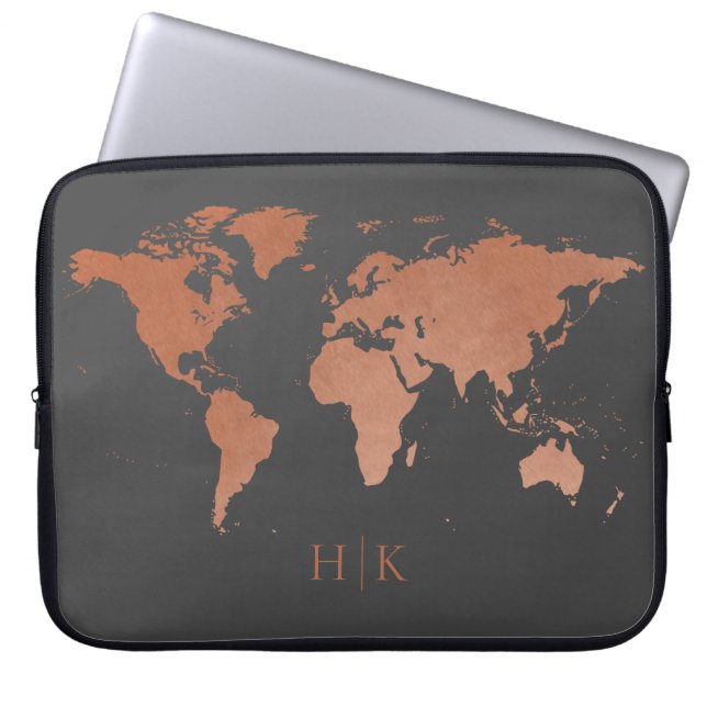 Capa Para Notebook Copper Gray Professional World Map Monogrammed (Frente)