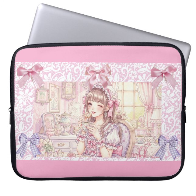 Capa Para Notebook Coquette Tea Time – Pastel Ribbon  (Frente)