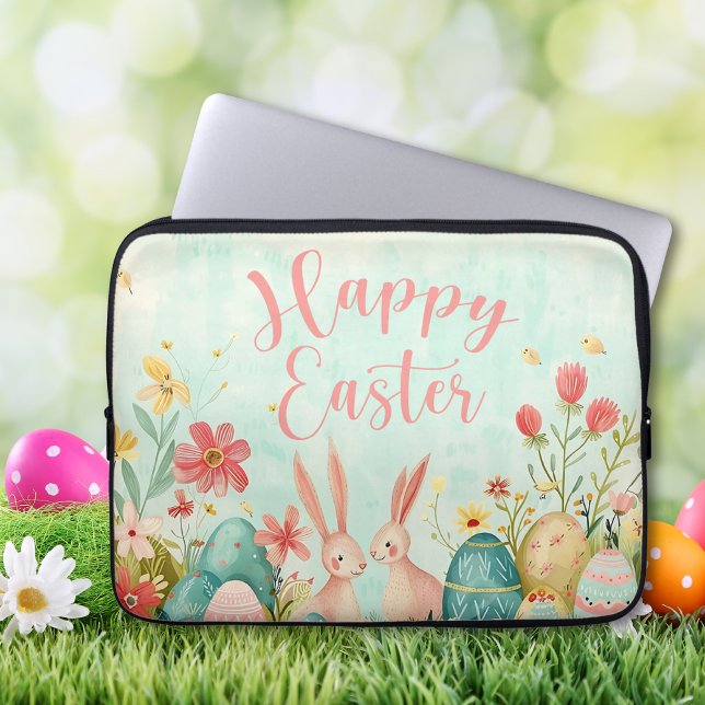 Capa Para Notebook Cor da água verde clara do felz pascoa (Happy Easter light green watercolor Laptop Sleeve)