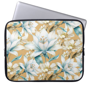 Capa Para Notebook Cor d'água botânica, azul, branco, amarelo, lírio