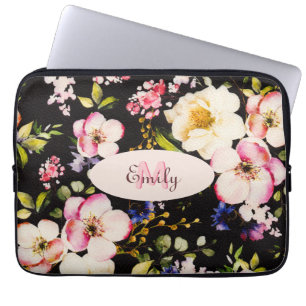 Capa Para Notebook Cor d'água - rosada amarela roxas a preto, Monogra