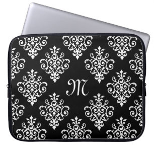 Capa Para Notebook Cor damasco branca e preto Elegante monograma