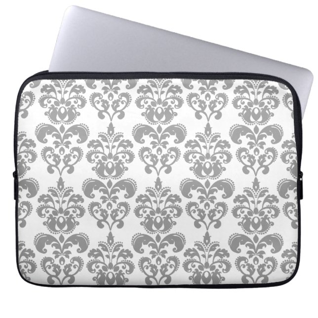 CAPA PARA NOTEBOOK COR DAMASCO CINZENTA E BRANCA 2 DA LUZ - (Frente)