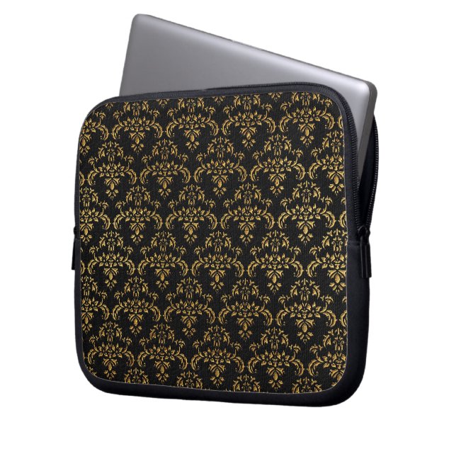 Capa Para Notebook Cor damasco Dourada e preta (Frente Esquerda)