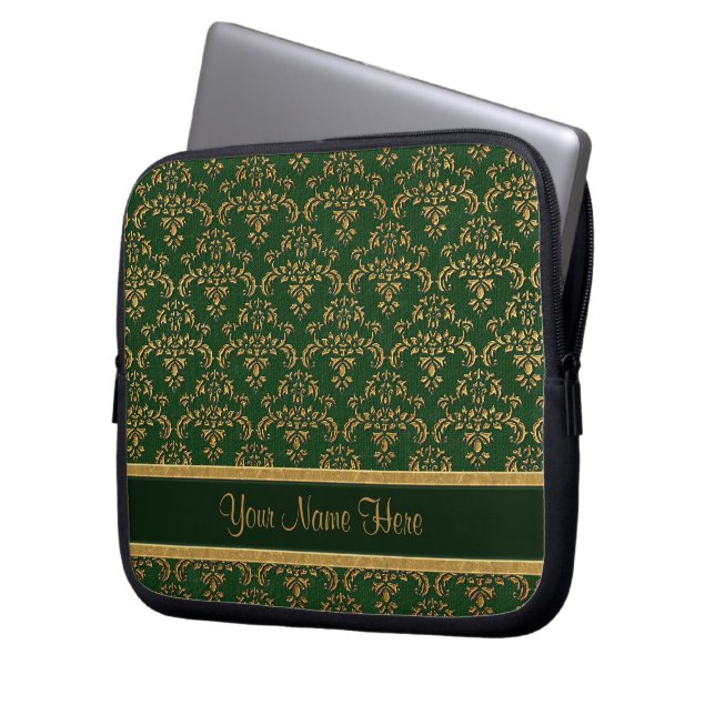 Capa Para Notebook Cor damasco Dourada e verde (Frente Esquerda)