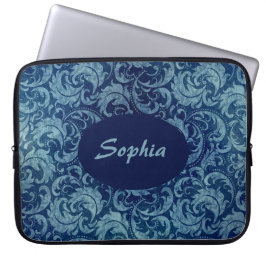 Capa Para Notebook Cor damasco Elegante Blue Vintage