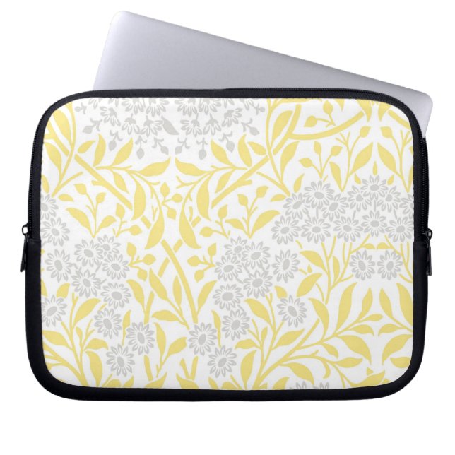 Capa Para Notebook Cor damasco Floral Amarela e Cinza (Frente)