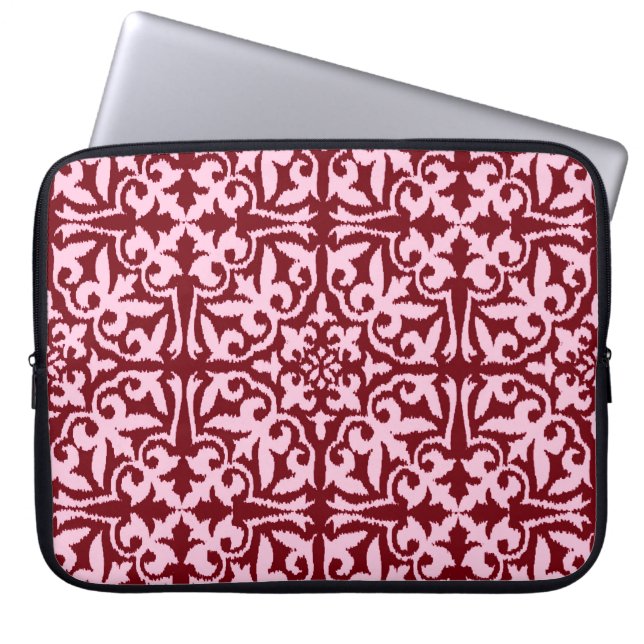 Capa Para Notebook Cor damasco Ikat - Borgonha e Rosa (Frente)