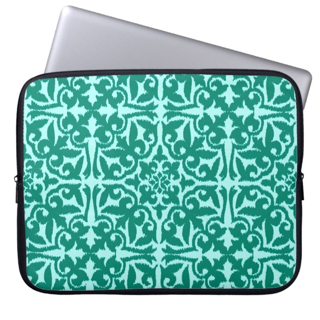 Capa Para Notebook Cor damasco Ikat - Turquesa e Aqua (Frente)