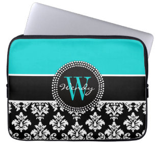 Capa Para Notebook Cor damasco Preta Aqua Inicial Personalizada